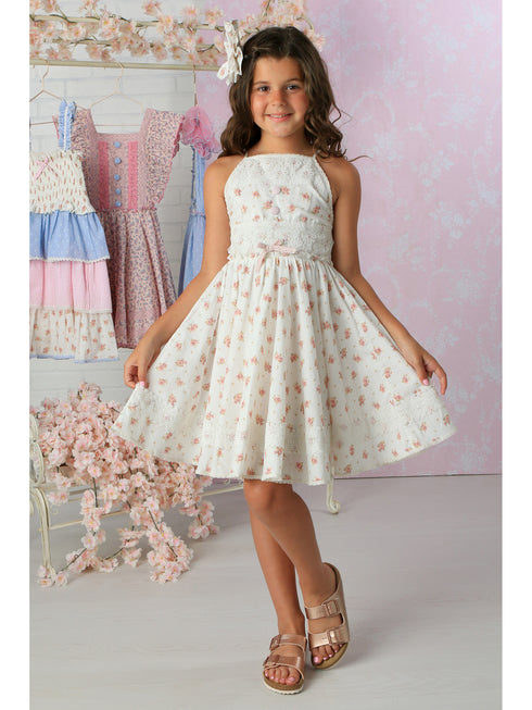 Girls White Floral Flared Knee-Length Poppy Dress 12M-14 - SophiasStyle.com
