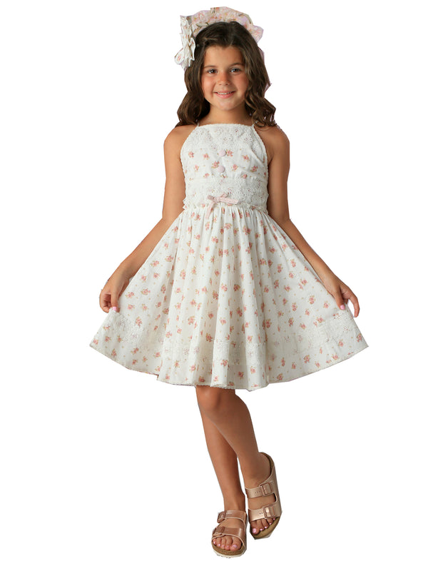 Girls White Floral Flared Knee-Length Poppy Dress 12M-14 - SophiasStyle.com