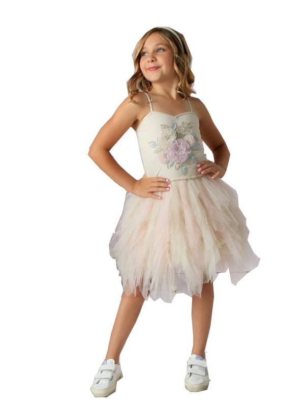 Girls Ivory Blush Floral Applique Tutu Iris Emma Dress 12M-14 - SophiasStyle.com
