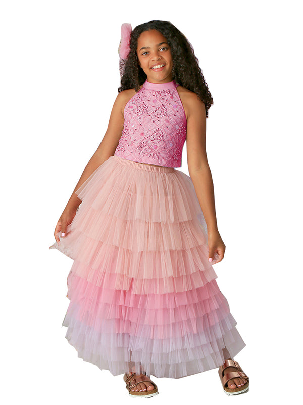 Girls Pink Ombre Gigi Halter Tutu Skirt Set 5-14 - SophiasStyle.com