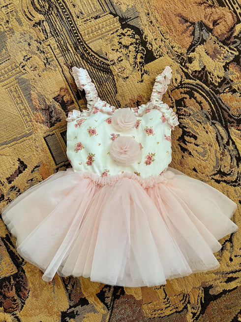 Baby Girls White Floral Blush Lilibet Tutu Dress Onesie 0-18M - SophiasStyle.com