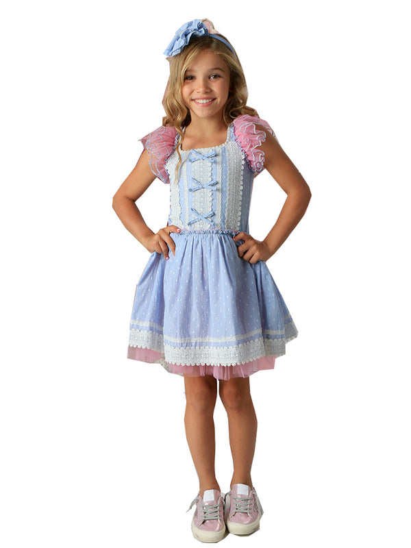Girls Sky Pink Ruffle Sleeve Tie Accent Mia Dress 24M-5 - SophiasStyle.com