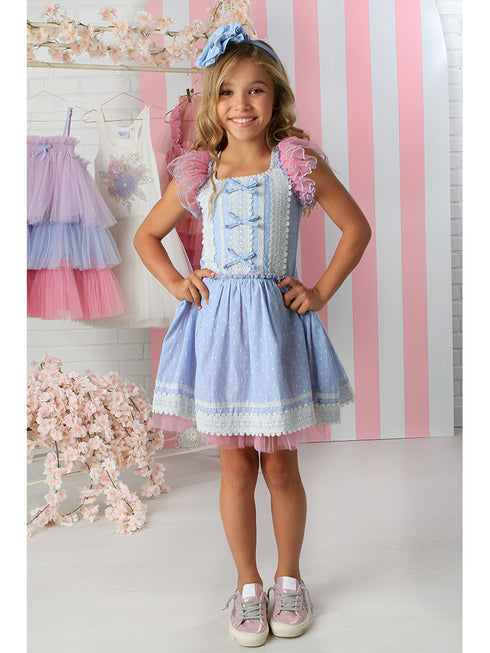 Girls Sky Pink Ruffle Sleeve Tie Accent Mia Dress 24M-5 - SophiasStyle.com
