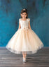 Little Girls Champagne Beaded Flower Appliques Tulle Flower Girl Dress 2-6 - SophiasStyle.com