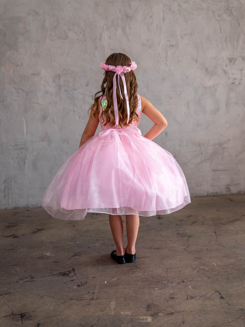 Girls A-Line Sequin Top Bow Waist V Back Tulle Flower Girl Dress 2-16