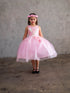 Girls A-Line Sequin Top Bow Waist V Back Tulle Flower Girl Dress 2-16