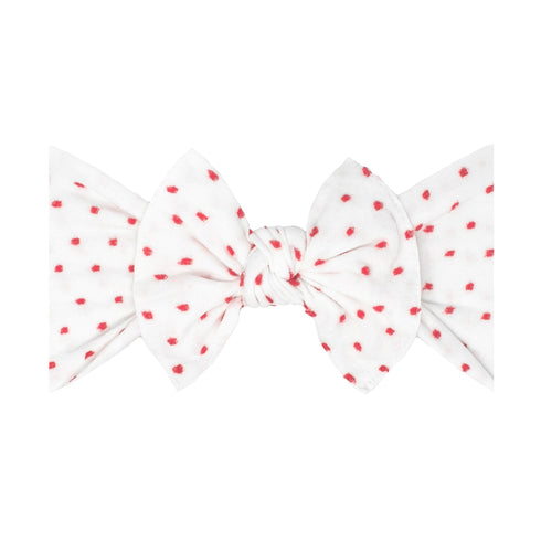 patterned-shabby-knot-white-red-dot Baby Bling Bows clips headbands - Sophia's StylePATTERNED SHABBY KNOT-