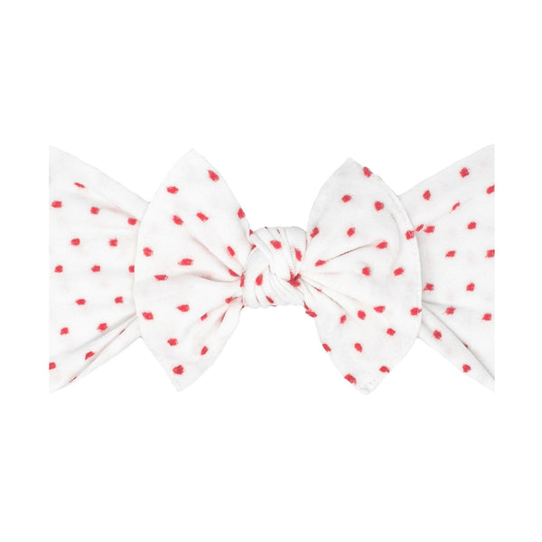 patterned-shabby-knot-white-red-dot Baby Bling Bows clips headbands - Sophia's StylePATTERNED SHABBY KNOT-