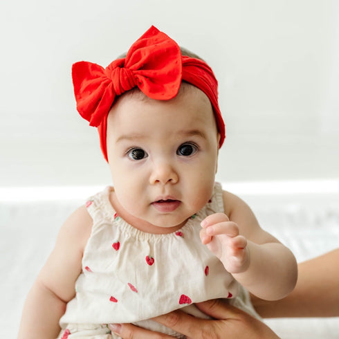 patterned-shabby-knot-cherry-red-dot Baby Bling Bows clips headbands - Sophia's Style-