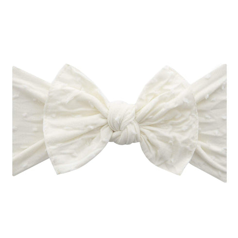 patterned-shabby-knot-ivory-dot Baby Bling Bows clips headbands - Sophia's StylePATTERNED SHABBY KNOT-