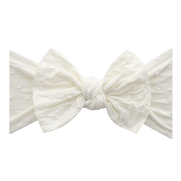 patterned-shabby-knot-ivory-dot Baby Bling Bows clips headbands - Sophia's StylePATTERNED SHABBY KNOT-