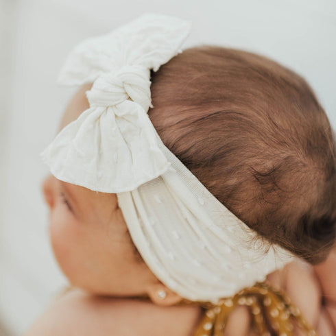 patterned-shabby-knot-ivory-dot Baby Bling Bows clips headbands - Sophia's Style-