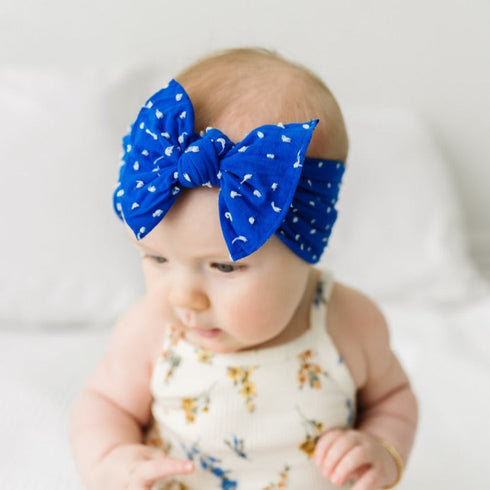 patterned-shabby-knot-royal-dot Baby Bling Bows clips headbands - Sophia's Style-