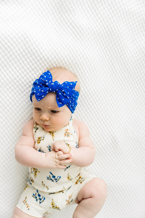 patterned-shabby-knot-royal-dot Baby Bling Bows clips headbands - Sophia's Style-