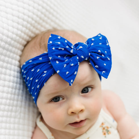 patterned-shabby-knot-royal-dot Baby Bling Bows clips headbands - Sophia's Style-