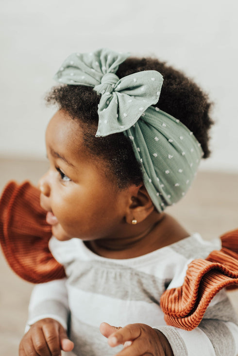 patterned-shabby-knot-sage-dot Baby Bling Bows clips headbands - Sophia's Style-