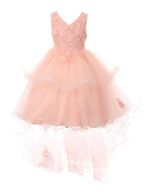 Girls Lace Applique Sequin Tulle Junior Bridesmaid Dress 2-12 - SophiasStyle.com