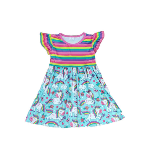 rainbow-stripe-unicorn-long-flutter-milk-silk-dress Great Lakes kids - Sophia's Style-2