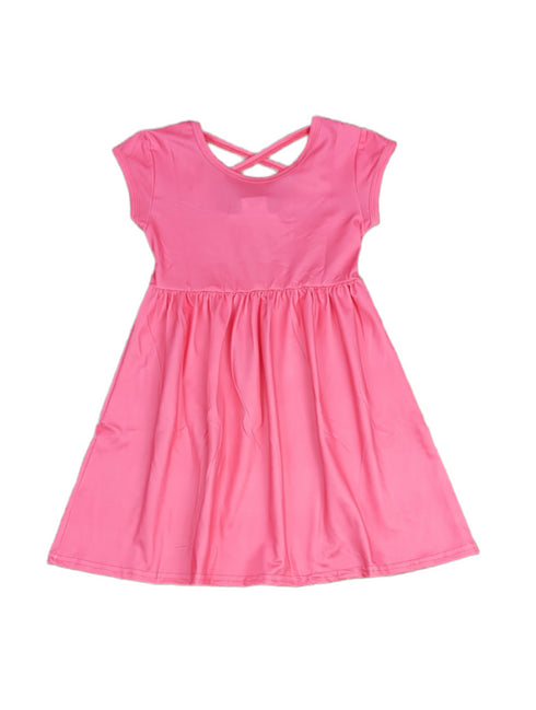 pink-solid-short-sleeve-cross-back-milk-silk-dress Great Lakes kids - Sophia's Style-2