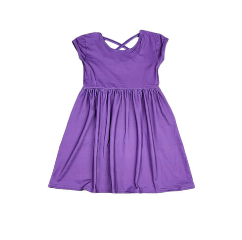 purple-solid-short-sleeve-cross-back-milk-silk-dress Great Lakes kids - Sophia's Style-2