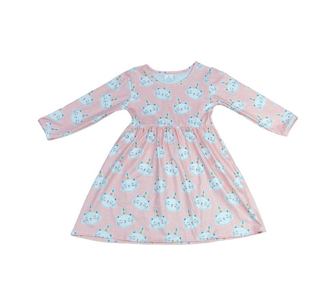 kitty-unicorn-long-sleeve-milk-silk-dress Great Lakes kids - Sophia's Style-2