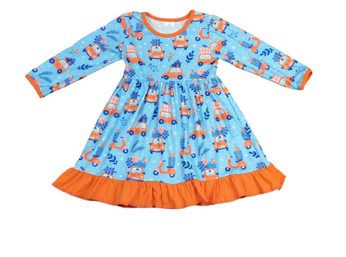 christmas-car-long-sleeve-ruffle-milk-silk-dress Great Lakes kids - Sophia's Style-2