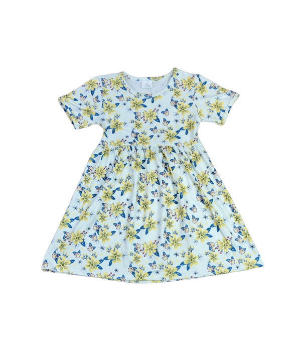 yellow-floral-short-sleeve-milk-silk-dress Great Lakes kids - Sophia's Style-1