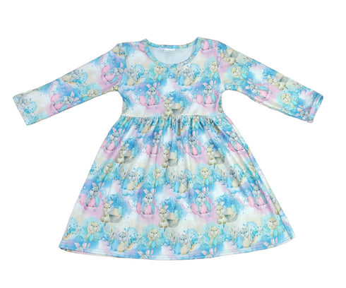 pastel-bunnies-long-sleeve-milk-silk-dress Great Lakes kids - Sophia's Style-2
