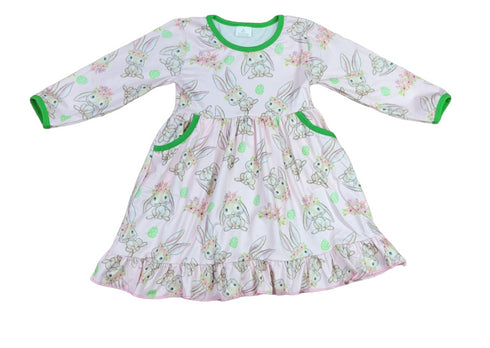 bunny-flower-crown-long-sleeve-pocket-milk-silk-dress Great Lakes kids - Sophia's Style-2