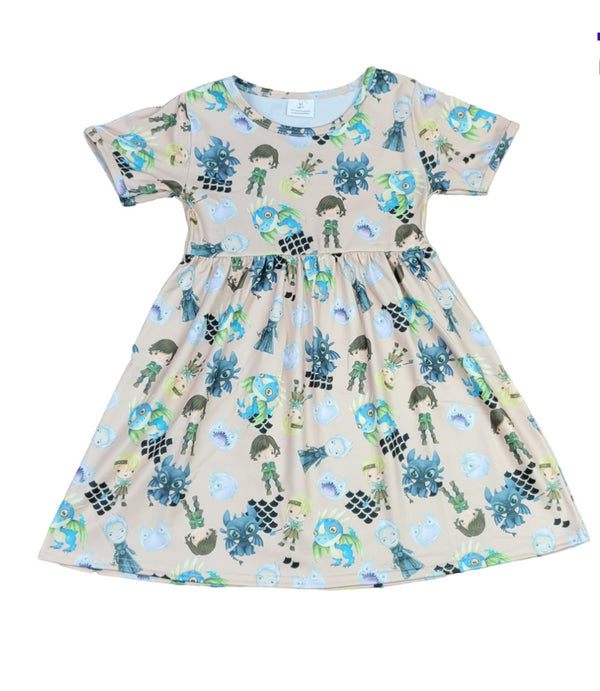 dragons-short-sleeve-milk-silk-dress Great Lakes kids - Sophia's Style-1
