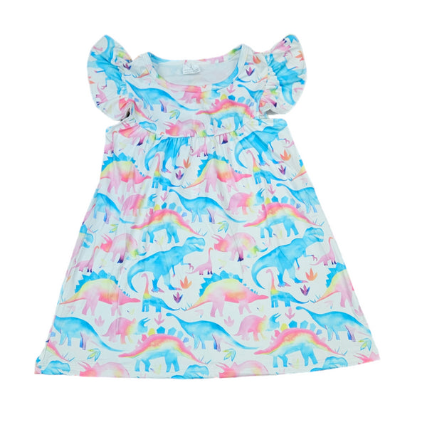 pastel-dinosaur-milk-silk-flutter-dress Great Lakes kids - Sophia's StyleFlutter Dress-1
