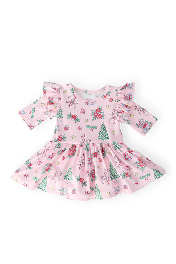 pink-christmas-3-4-sleeve-twirl-flutter-bodysuit Mila & Rose - Sophia's StyleTwirl Bodysuit - 3/4 Flutter-1