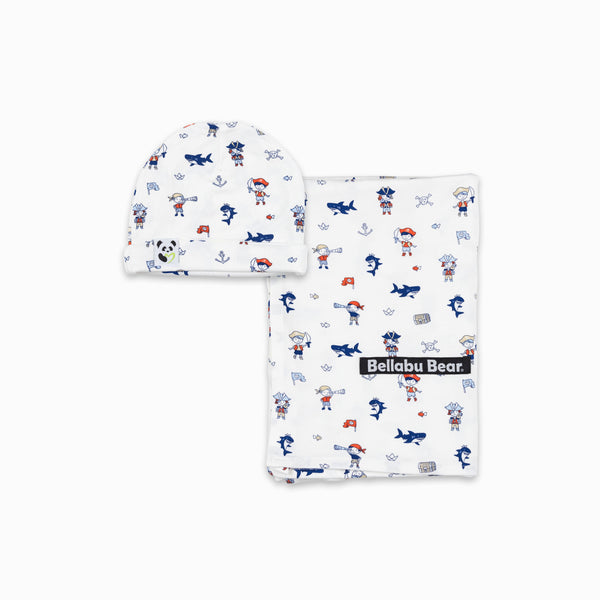 pirate-bamboo-swaddle-beanie-set-Bellabu Bear at Sophia's StyleSwaddle & Beanie-1