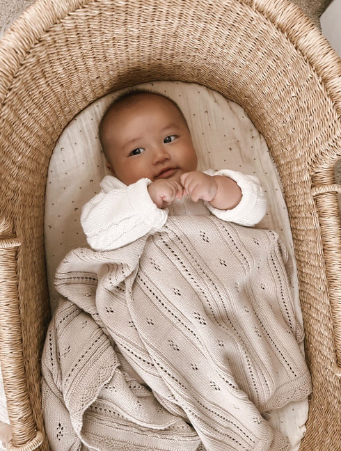 pointelle-baby-blanket-beige Luna and Luca Newborn Baby Clothes