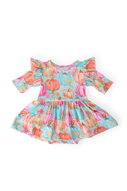 preppy-pumpkins-3-4-sleeve-twirl-flutter-bodysuit Mila & Rose - Sophia's StyleTwirl Bodysuit - 3/4 Flutter-1