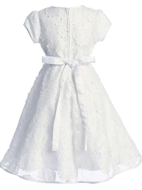 Just kids Girls Communion Dress with Floral Applique, Double Bow Waist Sash, and Satin Trim, Sizes 4-18 - SophiasStyle.com