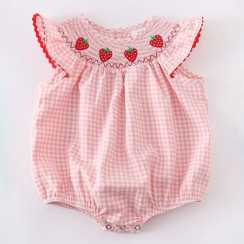 baby-girls-strawberry-plaid-smocked-romper Rylee-Faith-Designs-Sophia's StyleRomper-1