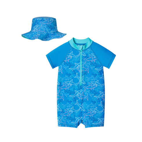 infant-0-24m-swim-romper-hat-set-shark-adventure Andy & Evan at Sophia's StyleSwimsuit-1