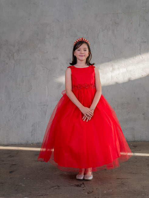 Girls Multi Color A-Line Flowered Waist Tulle Flower Girl Dress 2-16