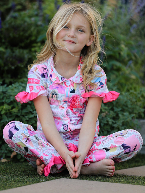 ts-character-print-girls-pink-pajamas Rylee Faith Designs - Sophia's Style-2