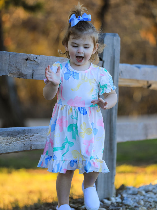 easter-colorful-bow-print-puff-sleeves-girls-dress Rylee Faith Designs - Sophia's StyleDress-1