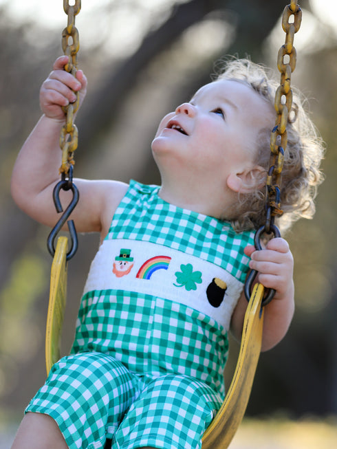 st-patricks-day-shamrock-smocking-embroidered-green-plaid-boys-romper Rylee-Faith-Designs-Sophia's Style-3
