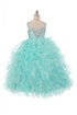 Girls Aqua Heart Shape Beaded Organza Jacket Pageant Dress, Sizes 2-12