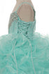 Girls Aqua Heart Shape Beaded Organza Jacket Pageant Dress, Sizes 2-12