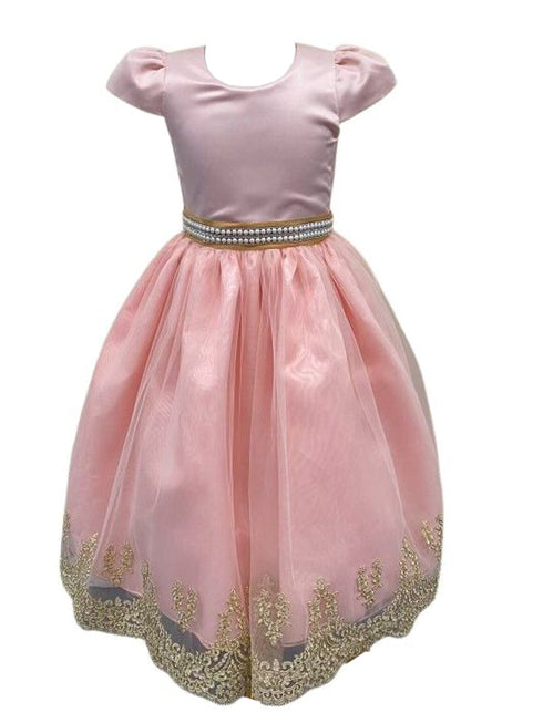 Girls Pink Embroidered Short Sleeved Flower Girl Dress 4-16 SophiasStyle.com