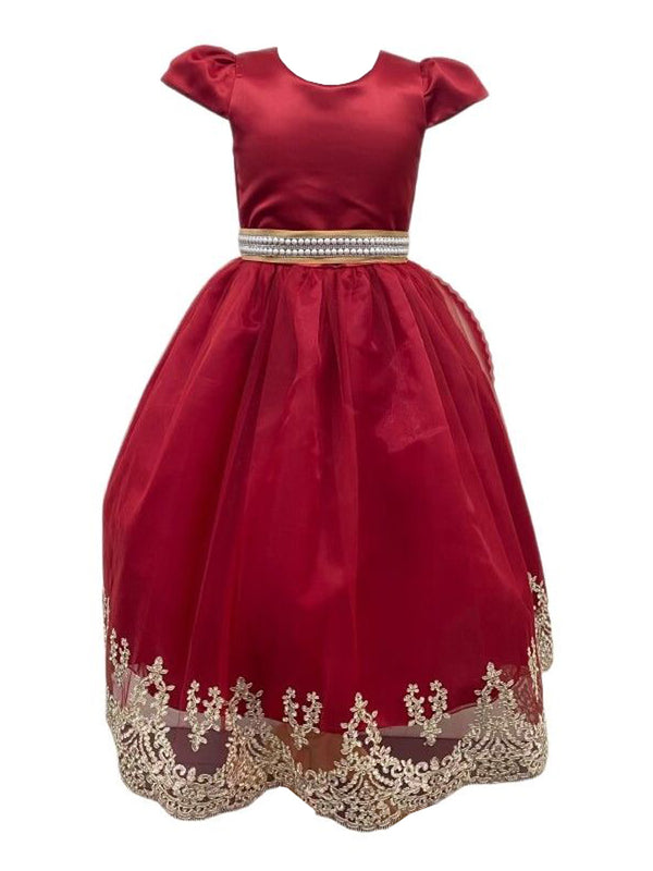 Girls Red Embroidered Short Sleeved Flower Girl Dress 4-16 SophiasStyle.com
