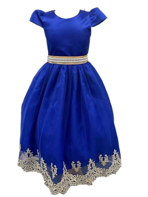 Girls Royal Blue Embroidered Short Sleeved Flower Girl Dress 4-16 SophiasStyle.com