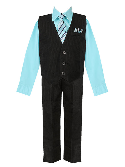 Rafael Baby Boys Blue Shirt Necktie Striped Pants Vest Suit 6-24M SophiasStyle.com