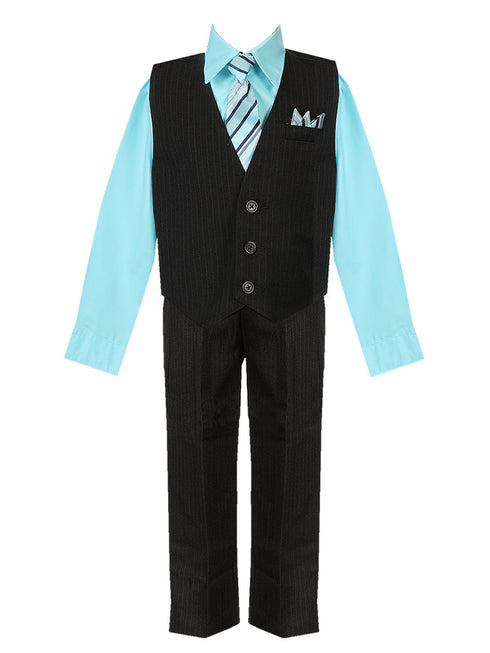 Boys Blue Shirt Necktie Striped Pants Vest Easter Suit 2-20 SophiasStyle.com