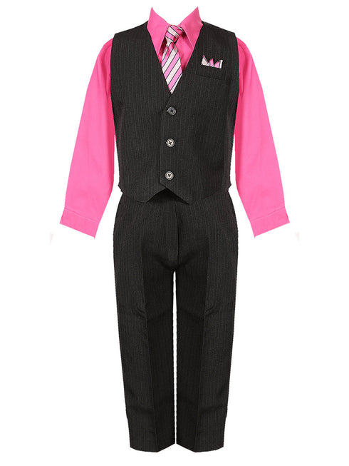 Boys Fuchsia Shirt Necktie Striped Pants Vest Christmas Suit 2-20 SophiasStyle.com